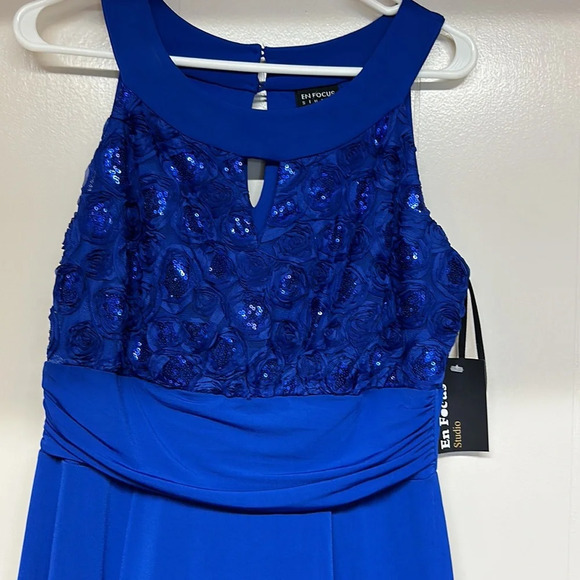 NWT En Focus Studio Royal Blue Empire waist Sequins Maxi Dress Sz 12 - Picture 3 of 14
